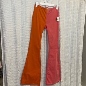 Free People Orange and Pink Flare Pants